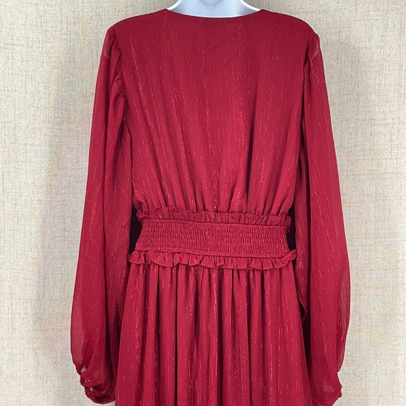 Maxi Dress Women XL Red Metallic Boho Tiered Smocked Ethereal Flowy Cottagecore - Picture 6 of 15